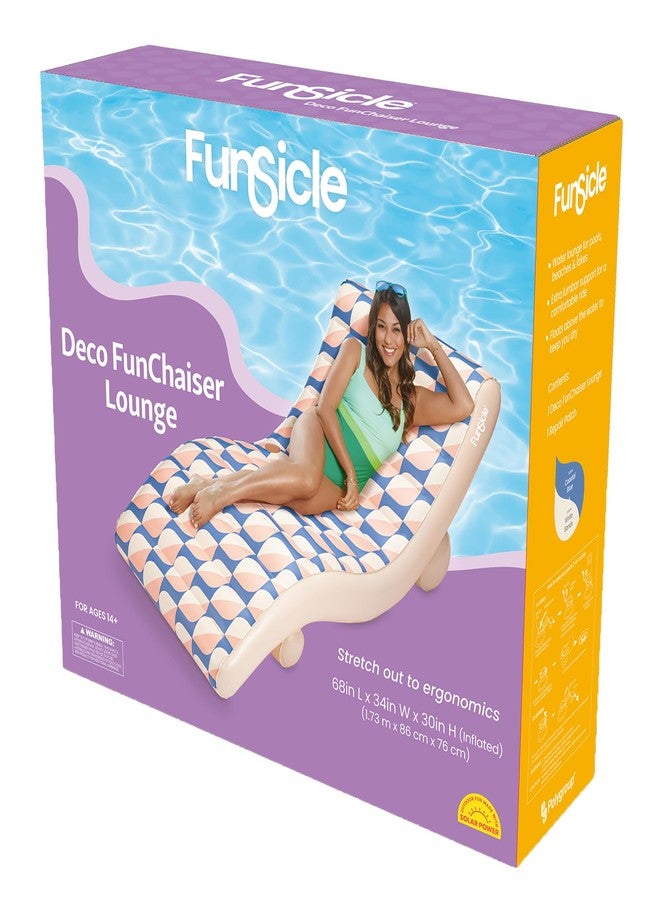 Funsicle: Deco FunChaiser Lounge - Blue & Cream, Inflatable Pool & Water Float, 68x34x30, Contoured Design, Drink Holder, 220 lb Capacity - Image 1