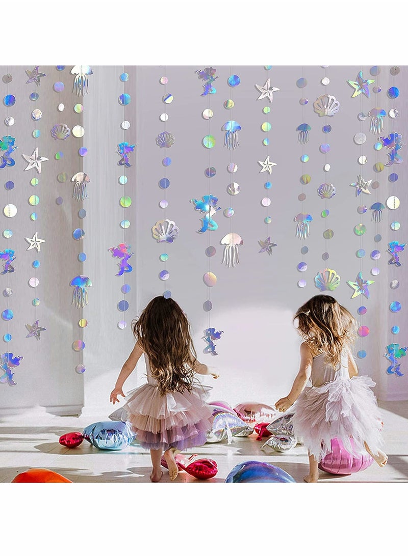 Party Garlands Mermaid Garland with Jellyfish Seashell Starfish Pearl Holographic Paper Streamer for Mermaid Rainbow Theme Birthday Bachelorette Baby Shower Under The Sea Party Decorations  - Image 3