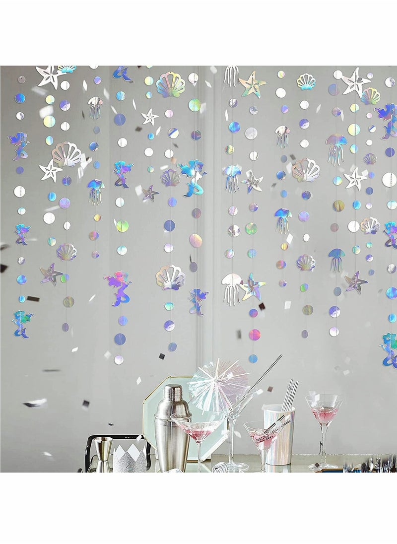 Party Garlands Mermaid Garland with Jellyfish Seashell Starfish Pearl Holographic Paper Streamer for Mermaid Rainbow Theme Birthday Bachelorette Baby Shower Under The Sea Party Decorations  - Image 4