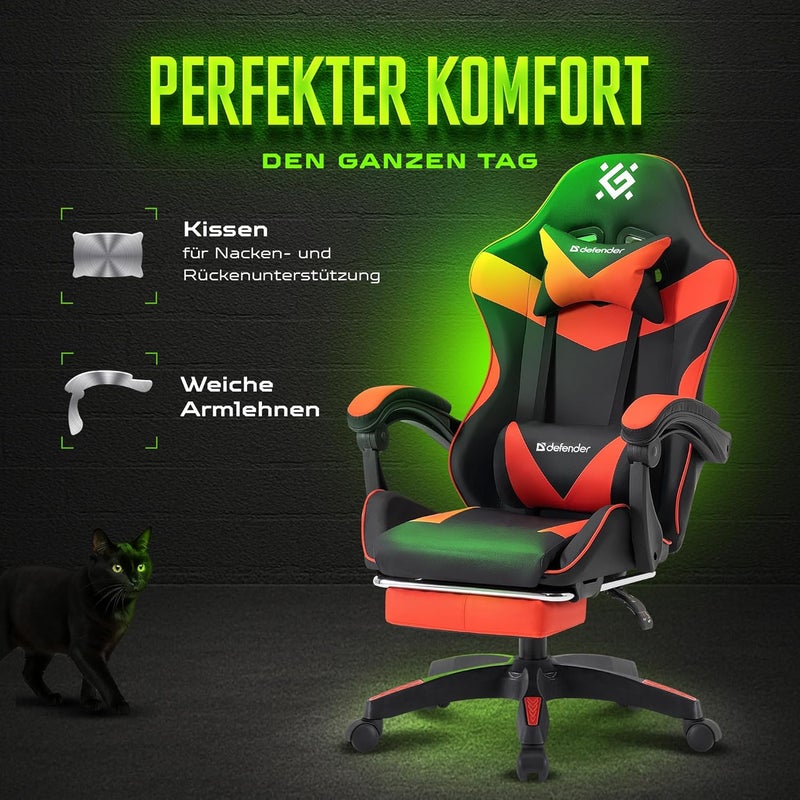 Defender Tornado Gaming Chair with Footrest - Ergonomic Gaming Chair Made of Faux Leather, Adjustable Backrest 135°, Height Adjustable, Up to 120 kg - Image 3