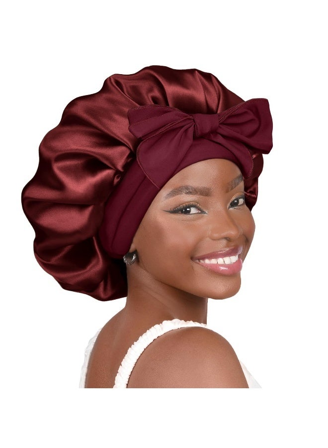 Satin Ribbon Bow Large Hair Care Bonnet for Women - Stylish Maternity Sleeping Cap - Image 1