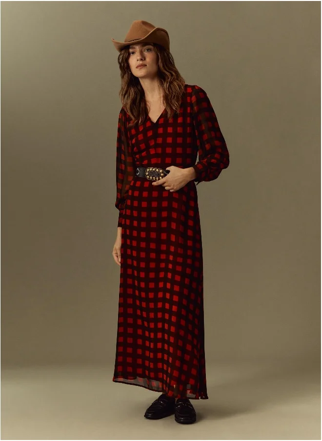 او في اس Ovs Womens Piombo Long Checked Dress