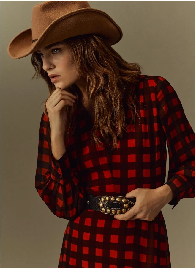 او في اس Ovs Womens Piombo Long Checked Dress