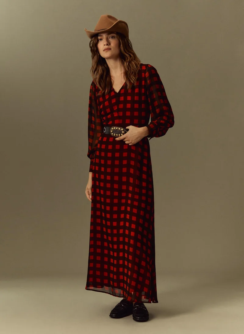 او في اس Ovs Womens Piombo Long Checked Dress