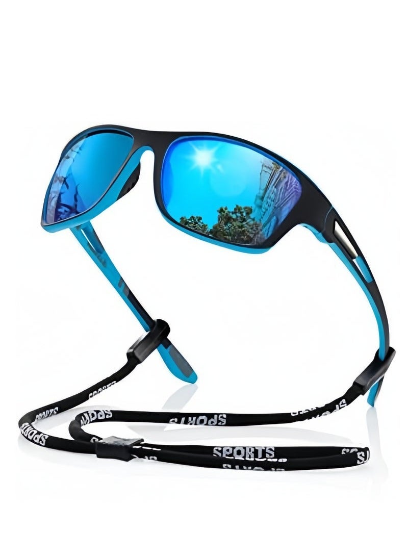 نظارات شمسية رياضية بعدسات مستقطبة، نظارات شمسية لركوب الدراجات، نظارات متينة وخفيفة الوزن لركوب الدراجات مع جراب بحزام، نظارات مستقطبة للرياضات الخارجية، نظارات شمسية مقاومة للرياح، أزرق/أسود - Image 1