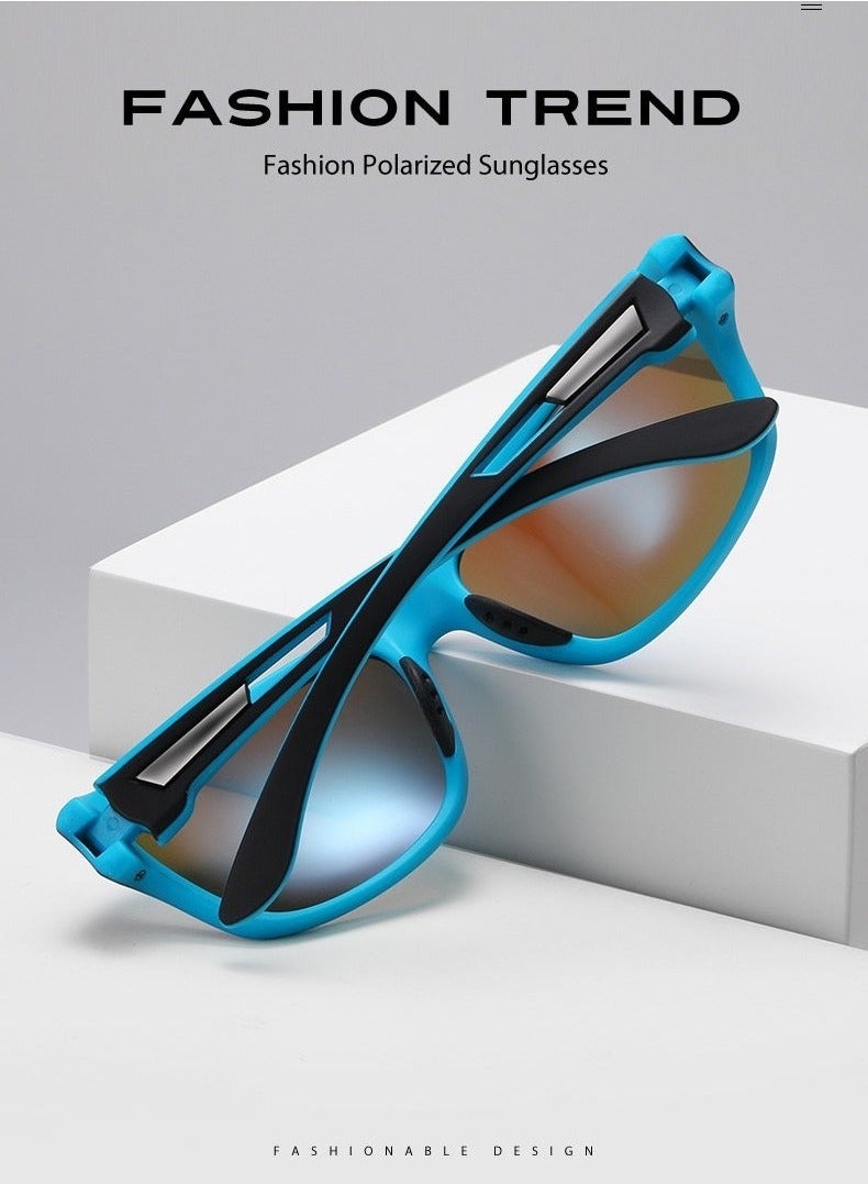 نظارات شمسية رياضية بعدسات مستقطبة، نظارات شمسية لركوب الدراجات، نظارات متينة وخفيفة الوزن لركوب الدراجات مع جراب بحزام، نظارات مستقطبة للرياضات الخارجية، نظارات شمسية مقاومة للرياح، أزرق/أسود - Image 3