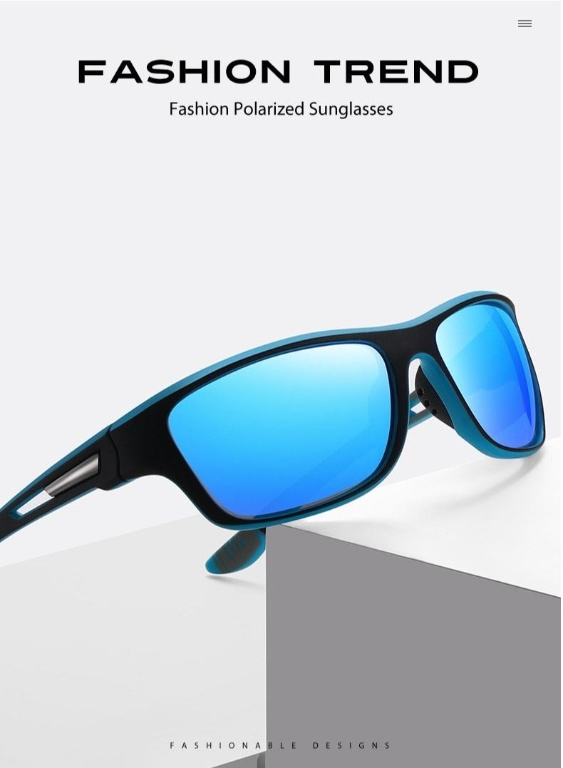 نظارات شمسية رياضية بعدسات مستقطبة، نظارات شمسية لركوب الدراجات، نظارات متينة وخفيفة الوزن لركوب الدراجات مع جراب بحزام، نظارات مستقطبة للرياضات الخارجية، نظارات شمسية مقاومة للرياح، أزرق/أسود - Image 4