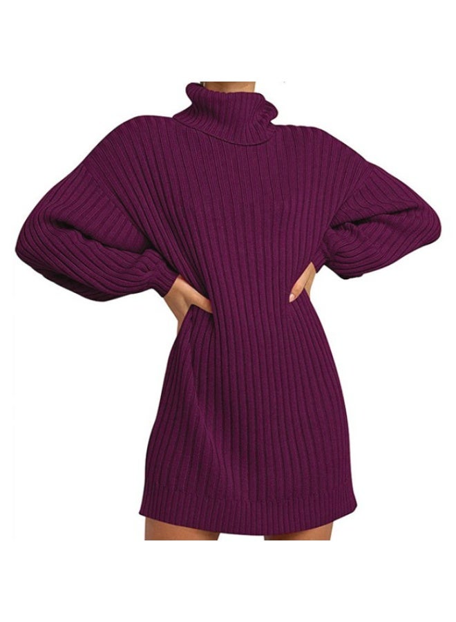 NIBEMINENT Turtleneck Sweater Dress Woman Long Sleeve Knitted Autumn Winter Dress Fashion Loose Mini Dress Casual Knitwear - Image 1