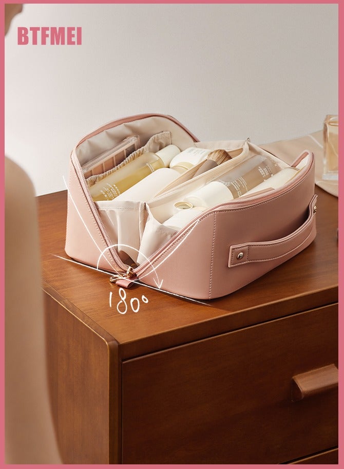BTFMEI Makeup Bag, Cosmetic Bag,Toiletry Bag,Large Capacity Waterproof Cosmetic Organizer for Women,Portable Travel Toiletry Case with Dividers & Handle - Image 2