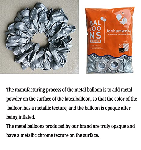Jonhamwelbor Metallic Silver Chrome Balloons 50 Pack 12 Inches Shiny Silver Party Latex Helium Balloon for Women Men Boy Girl Birthday Wedding Baby Shower Party Decorations with silver ribbon - Image 5