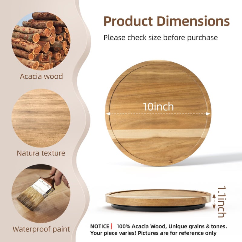 LAMU 10'' Acacia Wood Lazy Susan Organizer for Table Top, Lazy Susan Turntable for Cabinet, Kitchen, Countertop, Pantry Organization - Image 2