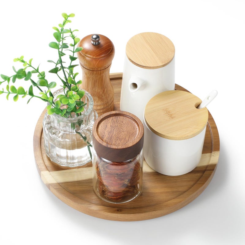 LAMU 10'' Acacia Wood Lazy Susan Organizer for Table Top, Lazy Susan Turntable for Cabinet, Kitchen, Countertop, Pantry Organization - Image 1