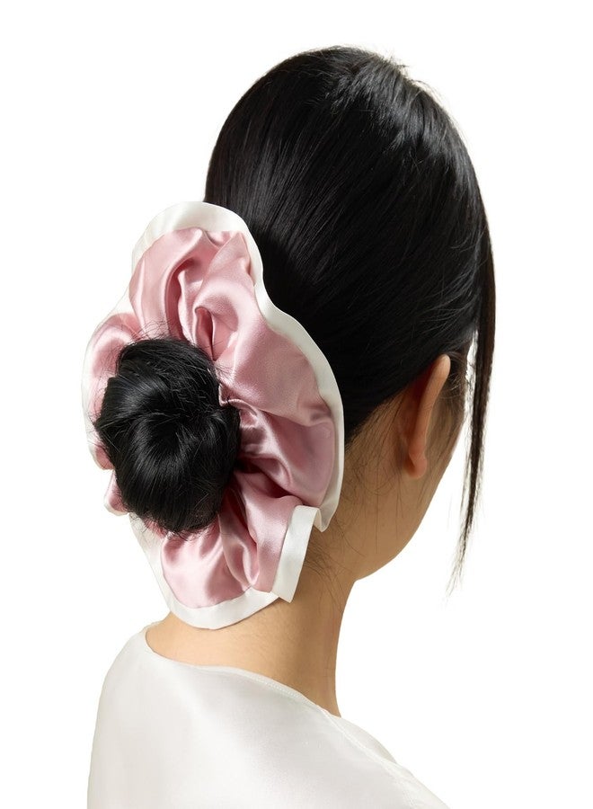 LILYSILK Womens 100% Giant Silk Hair Scrunchies Ruffle Contrast Edge Colorblock Ponytail Holder Elastic Hair Band Tie for Hair Loss Frizz Prevention Rosy Pink - Image 1