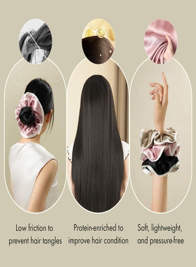 LILYSILK Womens 100% Giant Silk Hair Scrunchies Ruffle Contrast Edge Colorblock Ponytail Holder Elastic Hair Band Tie for Hair Loss Frizz Prevention Rosy Pink - Image 4