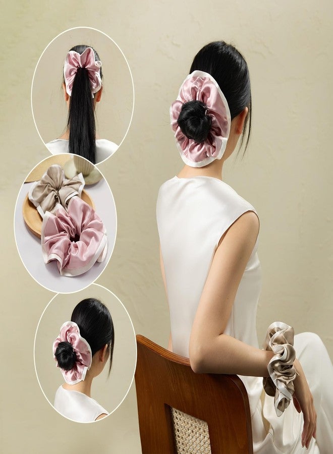 LILYSILK Womens 100% Giant Silk Hair Scrunchies Ruffle Contrast Edge Colorblock Ponytail Holder Elastic Hair Band Tie for Hair Loss Frizz Prevention Rosy Pink - Image 5