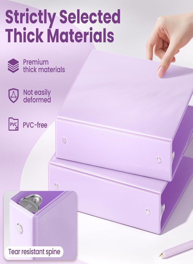 SUNEE 3 Ring Binders 2 Inch 4 Pack, Clear View Binder Three Ring PVC-Free (Fit 8.5x11 Inches) for School or Office Supplies, Purple - Image 4