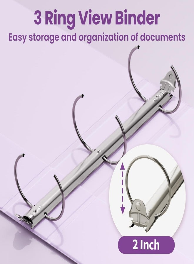 SUNEE 3 Ring Binders 2 Inch 4 Pack, Clear View Binder Three Ring PVC-Free (Fit 8.5x11 Inches) for School or Office Supplies, Purple - Image 3