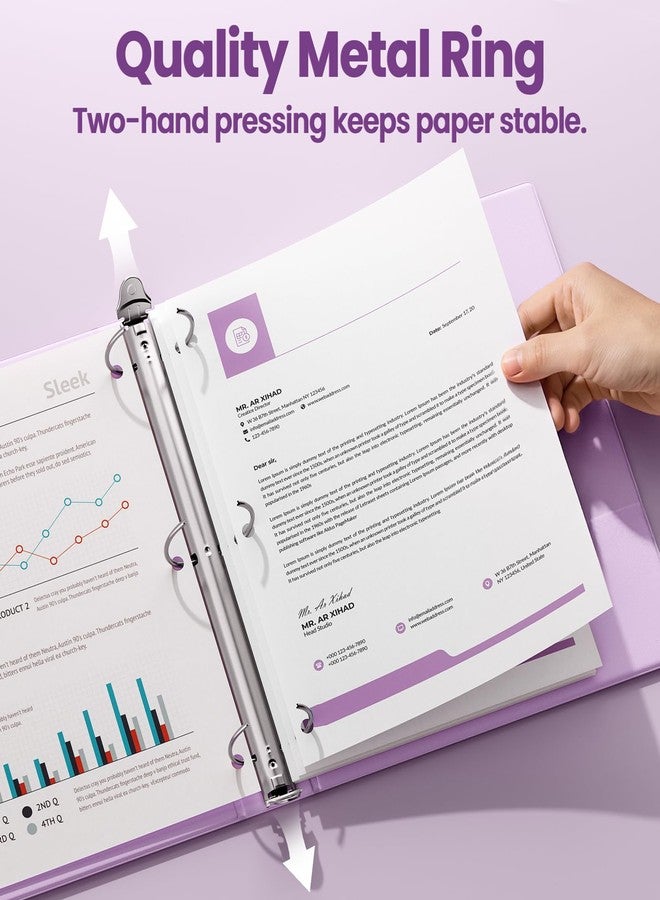 SUNEE 3 Ring Binders 2 Inch 4 Pack, Clear View Binder Three Ring PVC-Free (Fit 8.5x11 Inches) for School or Office Supplies, Purple - Image 2