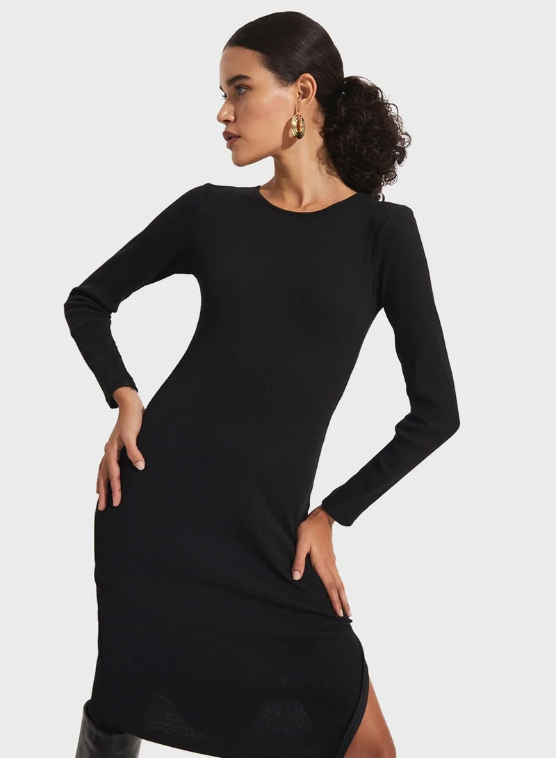 June  Crew Neck Side Slit Dress for Women | Best Price UAE