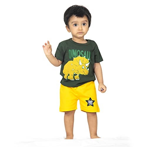 ARIEL Baby Boys & Baby girls Cotton Printed Round Neck Half Sleeve T-shirt & Short Trendy Summer Clothing Sets(AR-BHALFSS-03-Green-rhino_Multicolor_0 Months - 3 Months) - Image 3