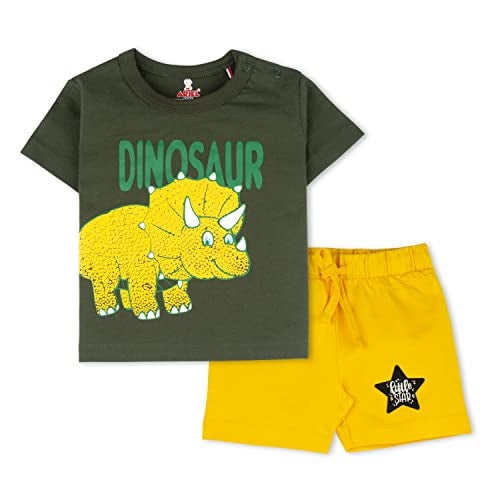 ARIEL Baby Boys & Baby girls Cotton Printed Round Neck Half Sleeve T-shirt & Short Trendy Summer Clothing Sets(AR-BHALFSS-03-Green-rhino_Multicolor_0 Months - 3 Months) - Image 1