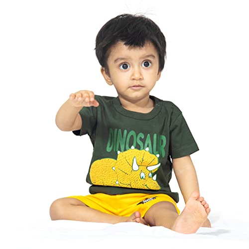 ARIEL Baby Boys & Baby girls Cotton Printed Round Neck Half Sleeve T-shirt & Short Trendy Summer Clothing Sets(AR-BHALFSS-03-Green-rhino_Multicolor_0 Months - 3 Months) - Image 5