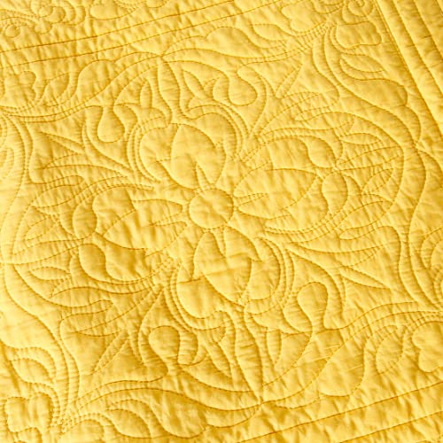 WINLIFE 100% Cotton Quilted Pillow Sham Floral Printed Pillow Cover (Gold/Yellow) - Image 5