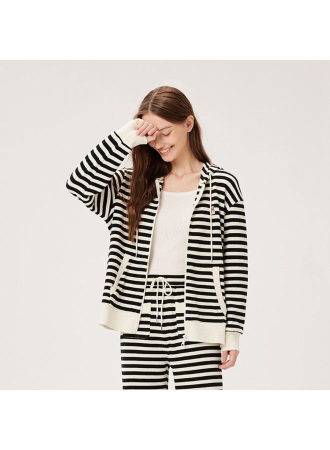 Hush Puppies Spring And Autumn Home And Outdoor Casual Loose Waffle Knit Stripe Lazy Women's Coat - Image 4