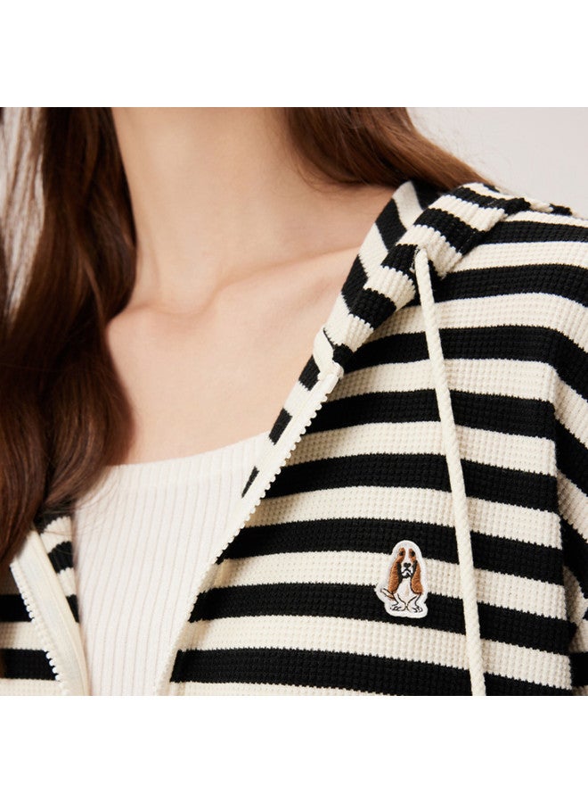 Hush Puppies Spring And Autumn Home And Outdoor Casual Loose Waffle Knit Stripe Lazy Women's Coat - Image 3