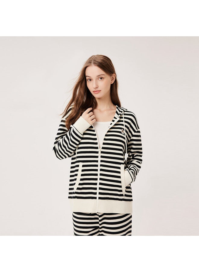 Hush Puppies Spring And Autumn Home And Outdoor Casual Loose Waffle Knit Stripe Lazy Women's Coat - Image 5