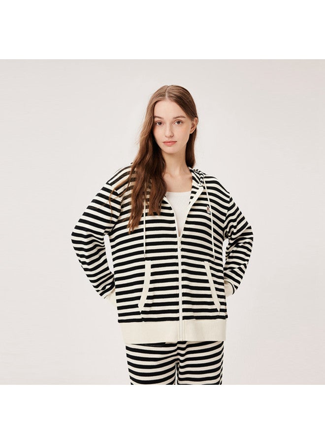 Hush Puppies Spring And Autumn Home And Outdoor Casual Loose Waffle Knit Stripe Lazy Women's Coat - Image 2
