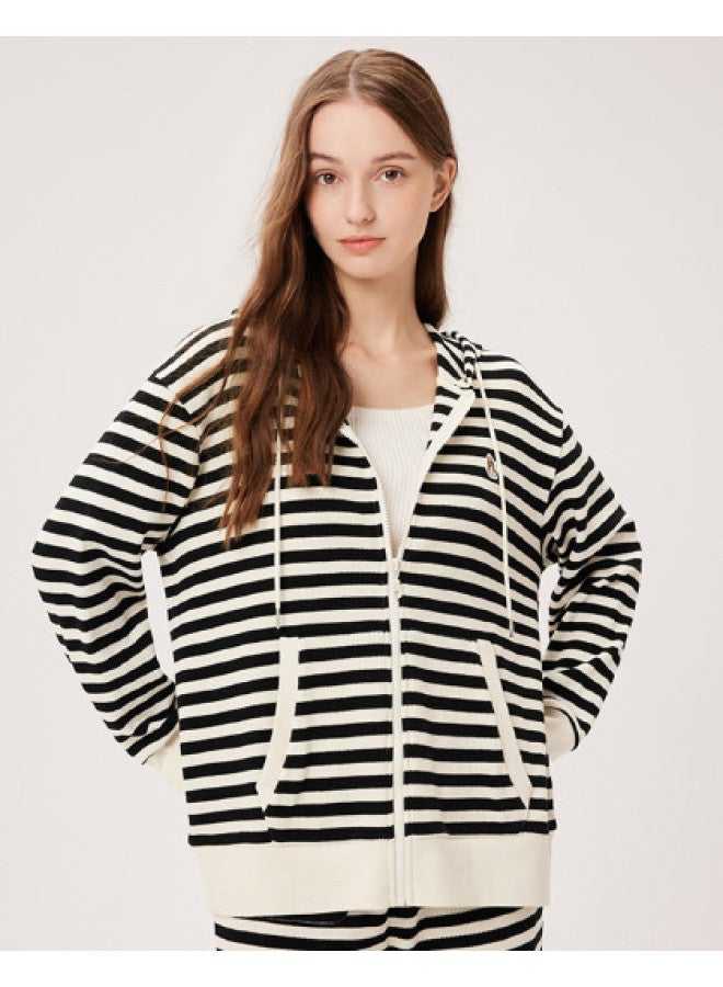 Hush Puppies Spring And Autumn Home And Outdoor Casual Loose Waffle Knit Stripe Lazy Women's Coat - Image 1