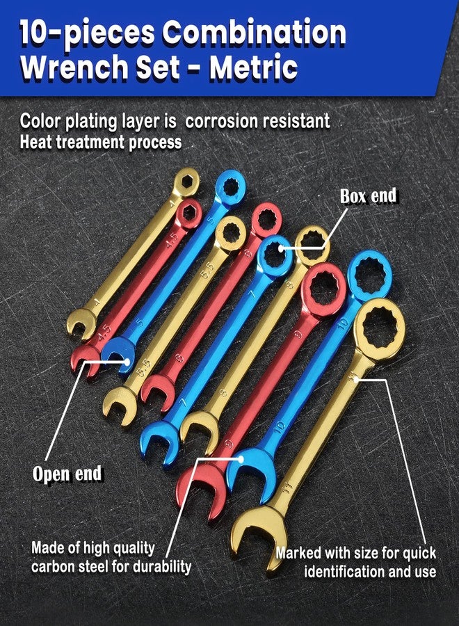 LEONTOOL Small Wrench Set Metric 10 PCS 4-11mm Color Plated Open and Box End Mini Wrenches Combination Wrench Set with Key Ring Ignition Wrench Set with Portable Storage Pouches - Image 2