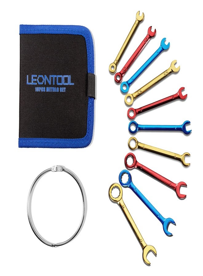 LEONTOOL Small Wrench Set Metric 10 PCS 4-11mm Color Plated Open and Box End Mini Wrenches Combination Wrench Set with Key Ring Ignition Wrench Set with Portable Storage Pouches - Image 1