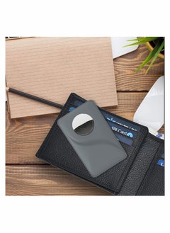 Generic Wallet Case Holder for AirTag Premium Leather Cash Credit Card Purse Slim Safety Antilost Gray  - Image 2