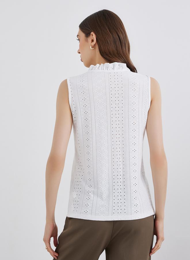 Take Two Schiffli Sleeveless High Neck Blouse - Image 5