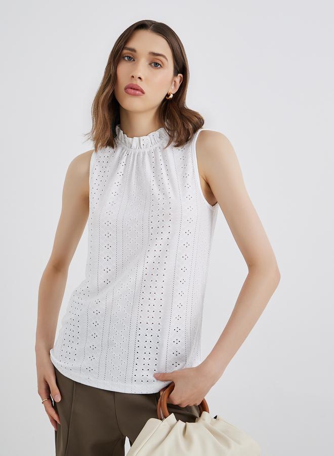 Take Two Schiffli Sleeveless High Neck Blouse - Image 3