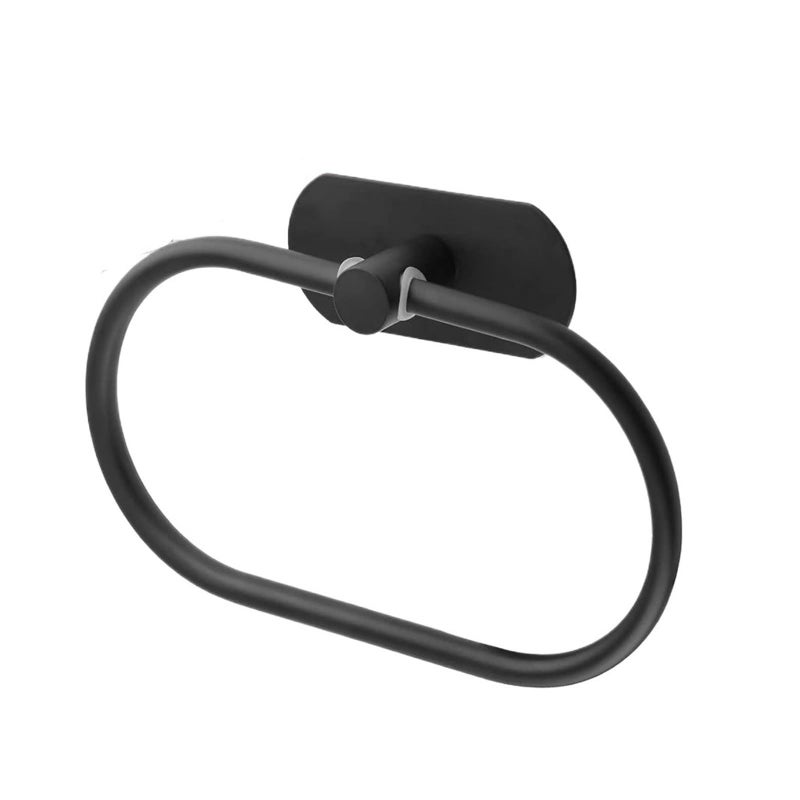 Oval Self Adhesive Towel Ring Wall Mounted Stainless Steel Hand Towel Rail for Bathroom Kitchen Black - Image 2