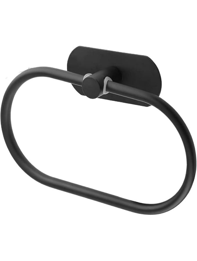 Oval Self Adhesive Towel Ring Wall Mounted Stainless Steel Hand Towel Rail for Bathroom Kitchen Black - Image 1