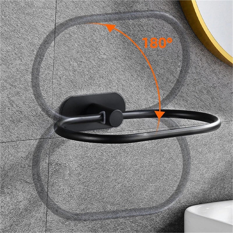 Oval Self Adhesive Towel Ring Wall Mounted Stainless Steel Hand Towel Rail for Bathroom Kitchen Black - Image 5