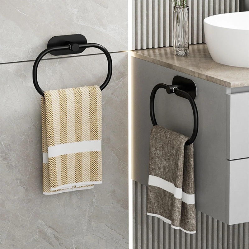 Oval Self Adhesive Towel Ring Wall Mounted Stainless Steel Hand Towel Rail for Bathroom Kitchen Black - Image 4