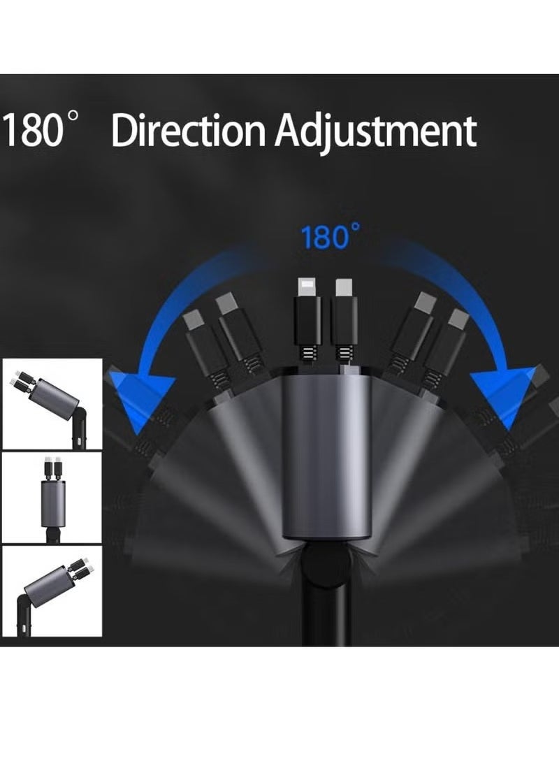 JAJEEK - Retractable Car Charger 4-in-1 Fast Car Phone Charger 120W, Retractable Cables and USB Car Charger Compatible with iPhone iOS and Android Smartphones, 1 Lightning Cable, 1 Type C Cable, 800mm Cable Length - Image 1