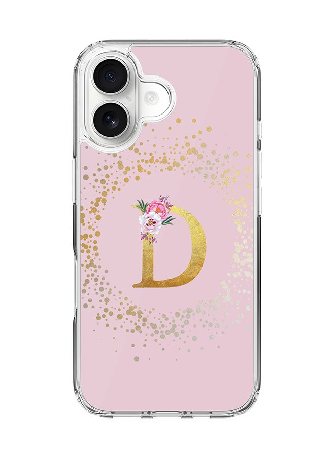 Stylizedd Classic Clear MagSafe Case for iPhone 17 , Hybrid Soft Case Flexible Edges Anti Drop TPU PC Gel Thin Transparent Cover [ Designed for iPhone 17 ] - Custom Monogram Initial Letter Floral Pattern Alphabet - D  (Pink )