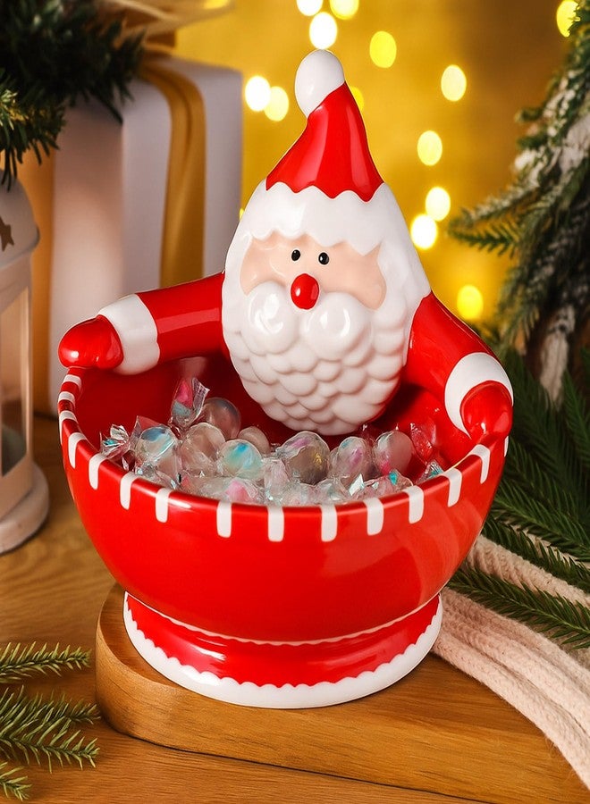 Jingmore Santa Claus Candy Bowl Christmas Ceramic Snack Dish with Santa Hug Design, 6.5 Inch Holiday Dip Bowl for Candy, Nuts, Treats, Table Ornament or Gift - Image 1