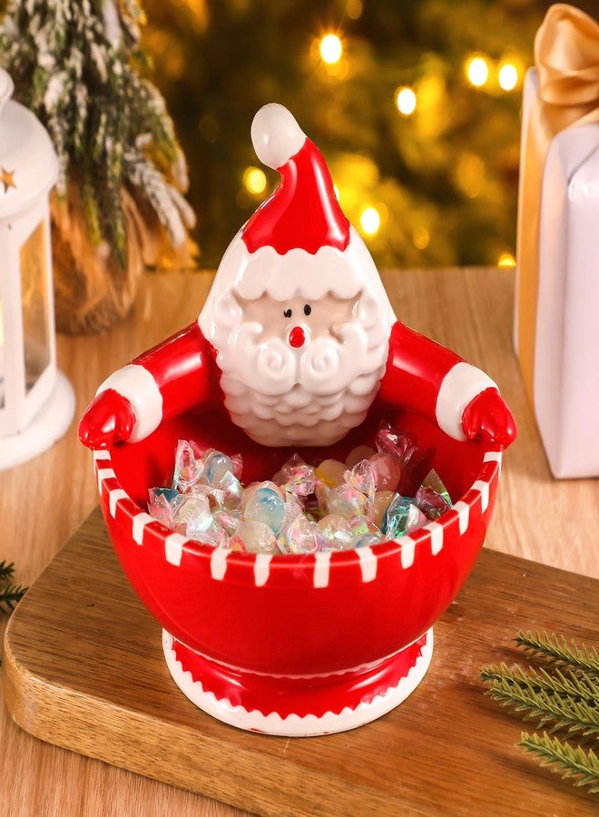 Jingmore Santa Claus Candy Bowl Christmas Ceramic Snack Dish with Santa Hug Design, 6.5 Inch Holiday Dip Bowl for Candy, Nuts, Treats, Table Ornament or Gift - Image 4