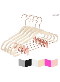 Red Dot Gift 20-Pack Beige Non-Slip Velvet Hangers and Rose Golden Clip 42.5cm/16.8 Inch - 360 Degree Rotatable Hook - Durable , Slim - for Coat and Pant Hangers  - Image 1