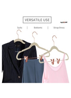 Red Dot Gift 20-Pack Beige Non-Slip Velvet Hangers and Rose Golden Clip 42.5cm/16.8 Inch - 360 Degree Rotatable Hook - Durable , Slim - for Coat and Pant Hangers  - Image 3
