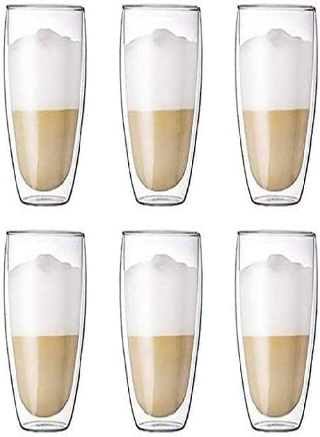 AKDC 6 Pieces Double Wall Glasses Coffee Cup,Large 350Ml - Image 1