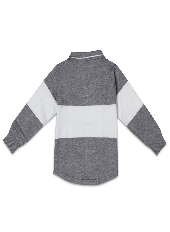 Pokory Baby Sweater Full Sleeve Grey & White Striped Stylish for Kids Boys and Girls Perfect Cool Weather Size 110 - Image 2