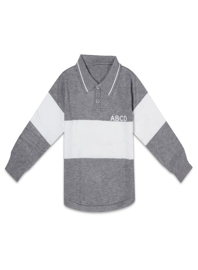 Pokory Baby Sweater Full Sleeve Grey & White Striped Stylish for Kids Boys and Girls Perfect Cool Weather Size 110 - Image 1
